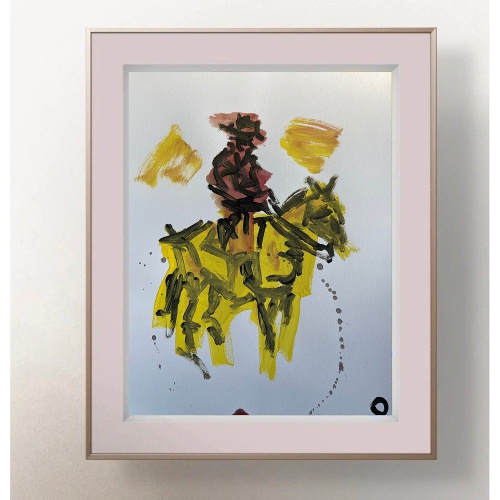 Original Abstract Cowboy Painting 9x12 Modern Western Fine Art Oman Hosea